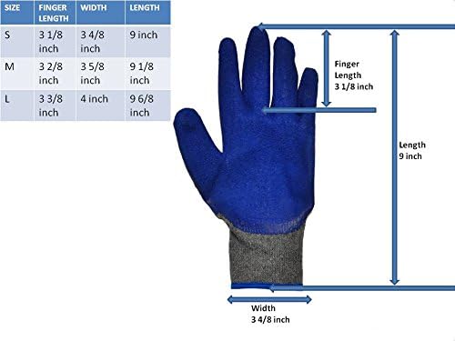 16 Pairs Medium Rubber Latex Double Coated Work Gloves for Construction, gardening gloves, heavy duty Cotton Blend Blue