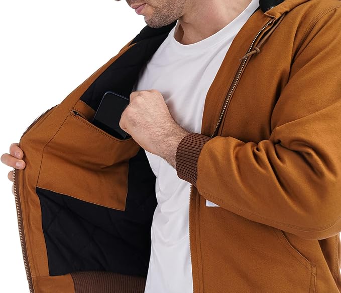 Loose Fit Quilted Flannel Lined Workwear Waterproof Active Jacket Hooded Work Coat