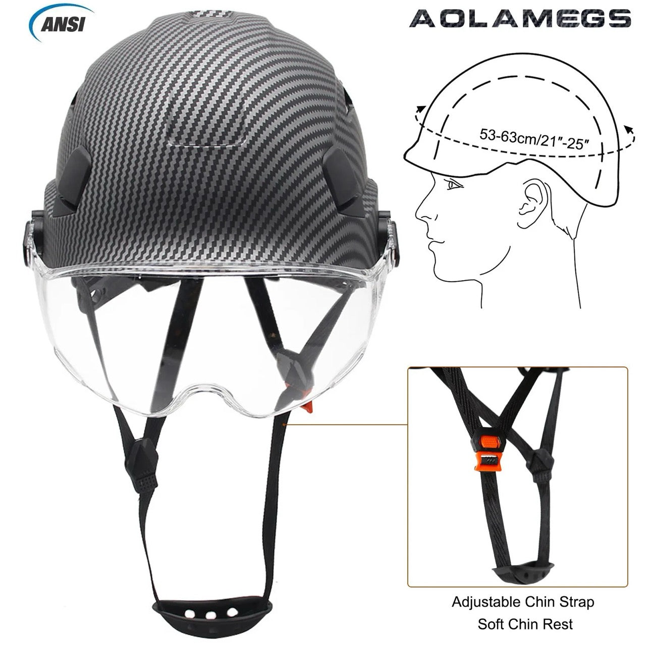 Construction Safety Helmet ABS Hard Hat ANSI CARBON Pattern