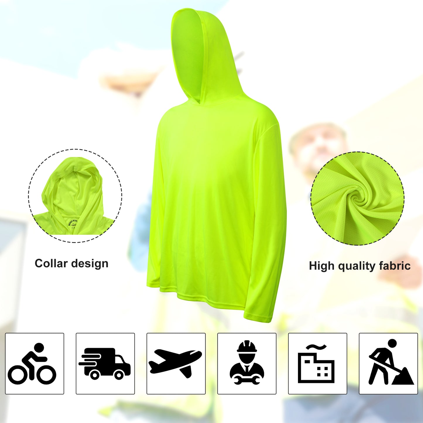 Hi-Vis Hooded Long-Sleeve Safety Shirt ( 2 Pieces )