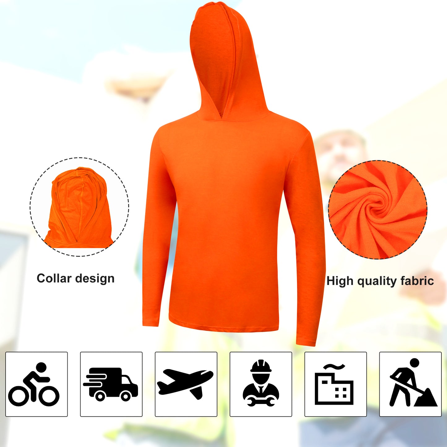 Hi-Vis Hooded Long-Sleeve Safety Shirt ( 2 Pieces )