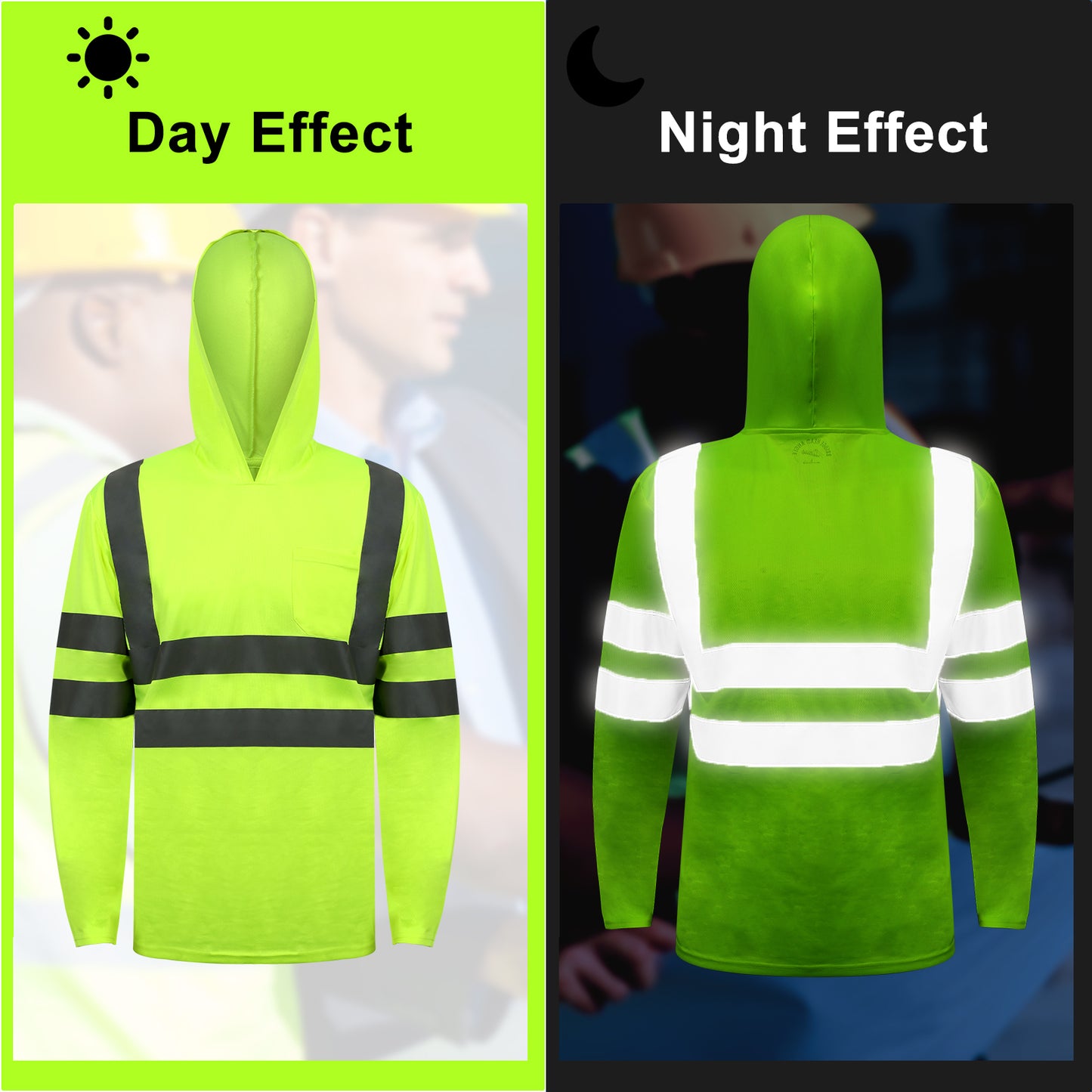 Hi-Vis Reflective Hooded long-sleeve shirts  ( 2 Pieces)