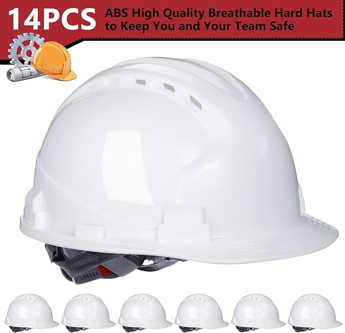 Hard Hats with 4-Point Suspension, Vents, and Cotton Brow Pad – Durable ABS Construction ( 14 Helments))