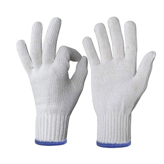 16 pairs Cotton Polyester String Knit Shell Safety Protection Work Gloves for Painter Mechanic Industrial Warehouse Gardening Construction Men & Women 10 Pairs, no Dots, Medium Size