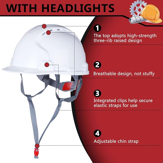 Hard Hats with 4-Point Suspension, Vents, and Cotton Brow Pad – Durable ABS Construction ( 14 Helments))