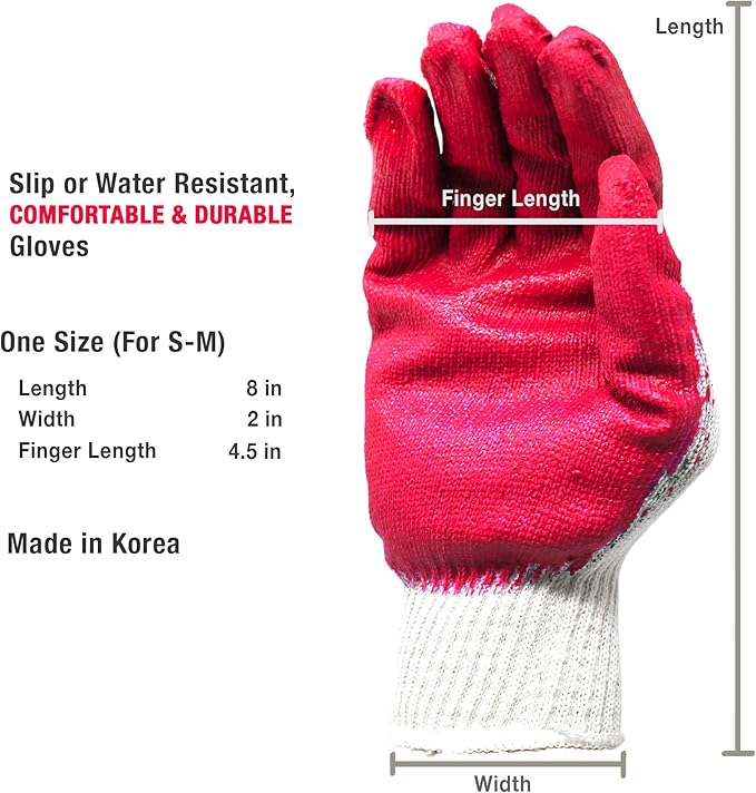 8 String Knit Palm, Latex Dipped Nitrile Coated Work Gloves , 8-Pairs per Pack, Red, SMALL-Medium